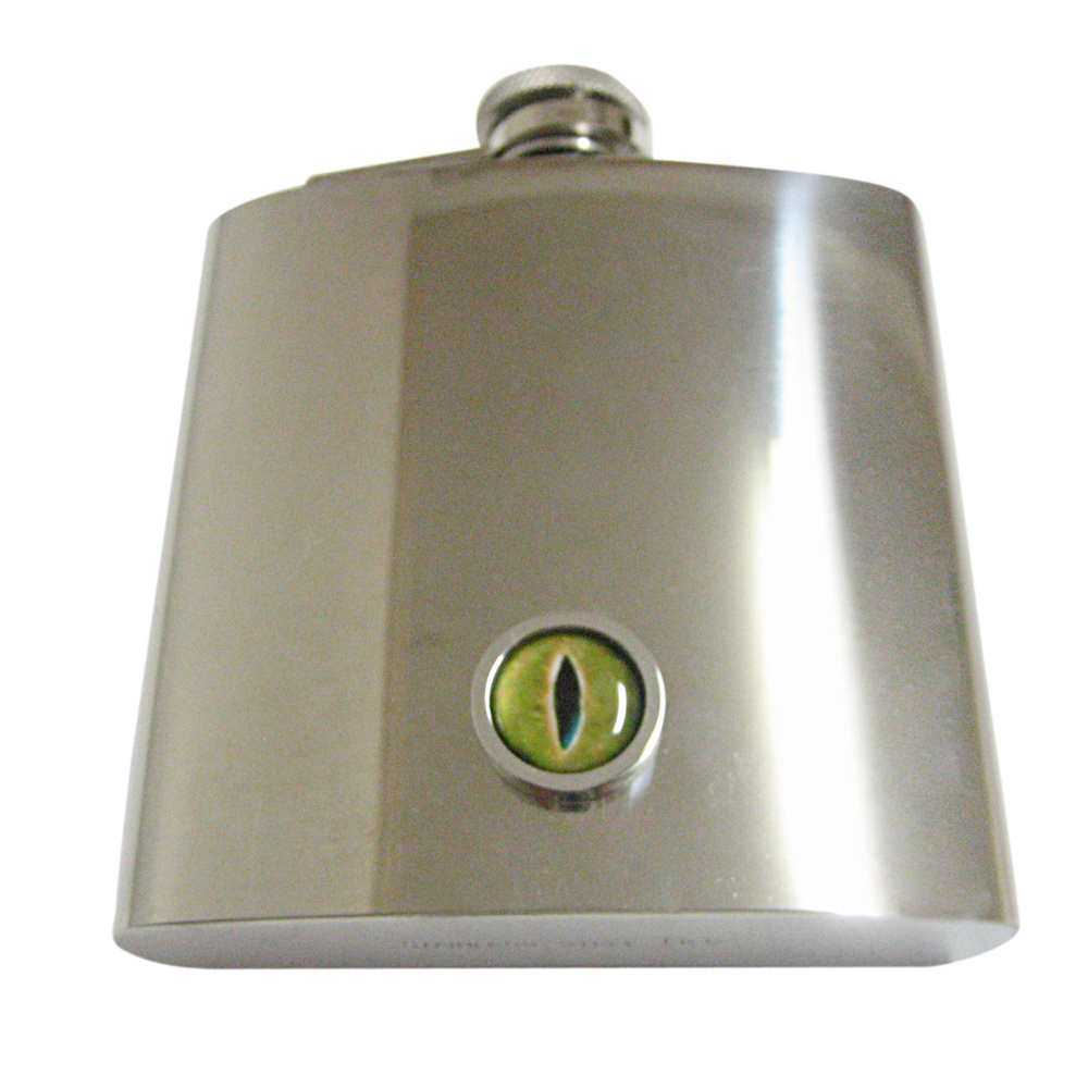 Bordered Green Reptile Eye Design 6oz Flask - image 1